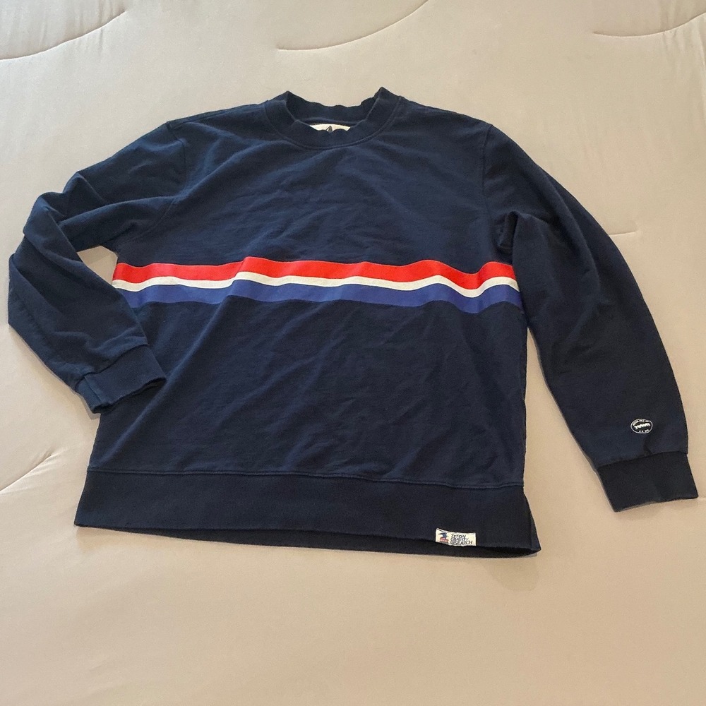 Teton Gravity Research Mens Navy Blue Striped Crewneck Sweatshirt Jackson Hole L